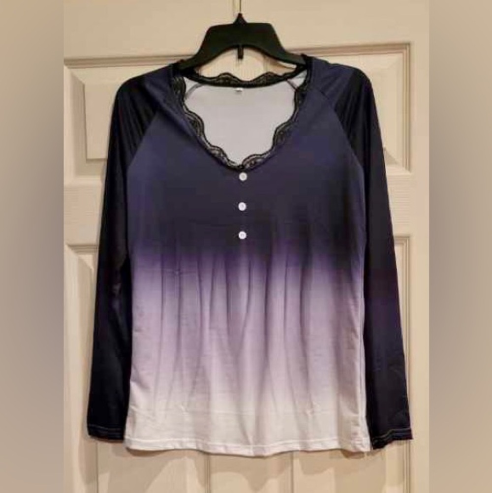 Women's Ombre Long Sleeve V Neck Top size small